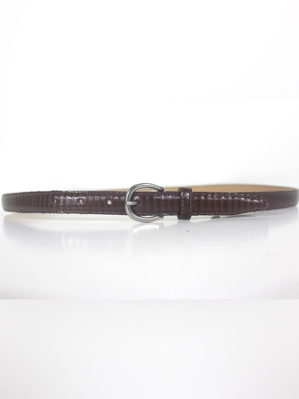 34”-38” Vintage Narrow Brown Snake Print Pattern Italian Belt with Silver Buckle